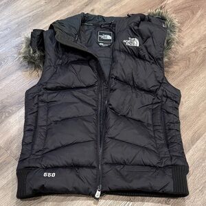 The North Face Black Quilted Vest with Faux Fur